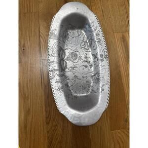 VINTAGE Flowered MID CENTURY HAND HAMMERED ALUMINUM BREAD TRAY